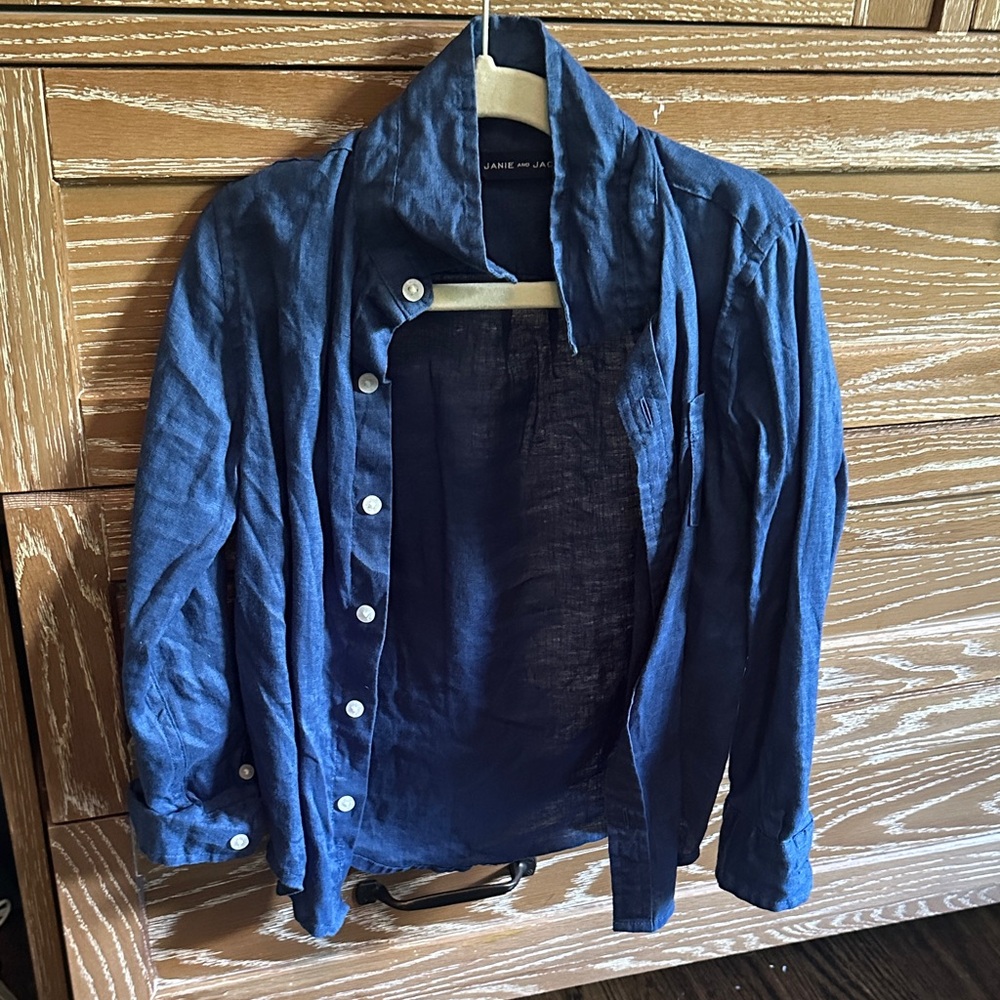 Janie and Jack Dark Blue Linen Collared Shirt